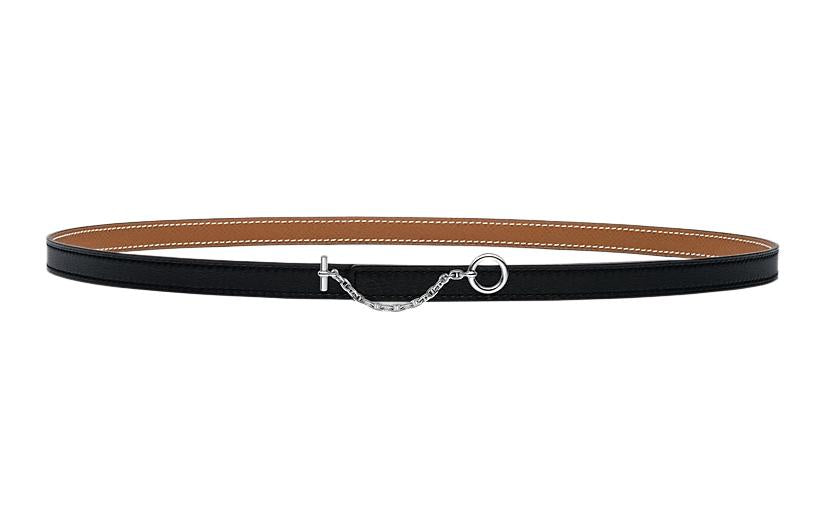 HERMES Carrousel Double Sided Leather Belts Unisex Black Width  1.3cm