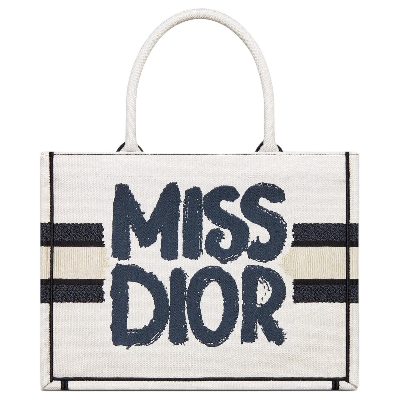 DIOR Embroidery Tote Bag, Shopping Bag, Handbag Medium Size Women's White & Blue