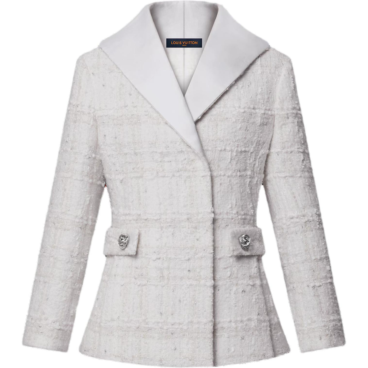 LOUIS VUITTON Graphic Collar Belted Tweed Jacket