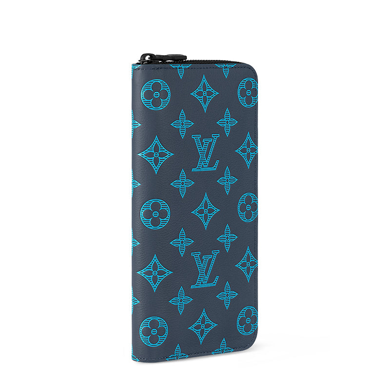 LOUIS VUITTON Zippy Cow Leather Wallet Men's Dark Blue
