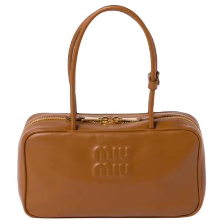MIU MIU Beau Calfskin Handbag Medium Size Women's Cognac Brandy