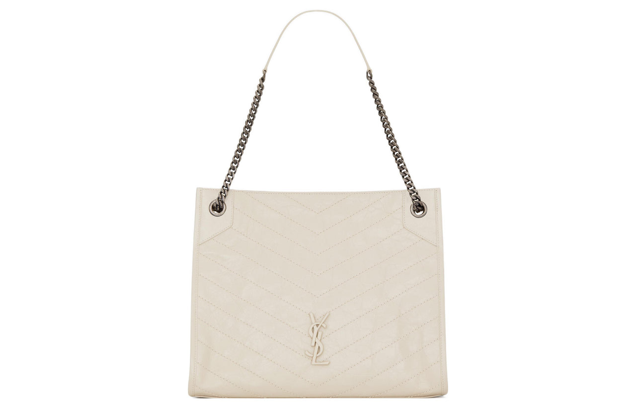 SAINT LAURENT Niki Cow Leather Tote Bag, Shopping Bag, Handbag, Shoulder Bag Women's Vintage White