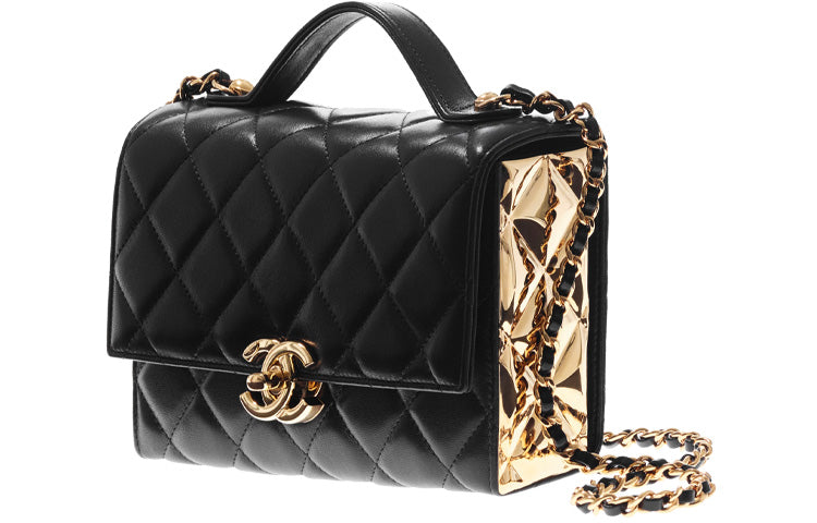 CHANEL 21K Winter Sheepskin Messenger Bag, Shoulder Bag, Crossbody Bag Mini Women's Black