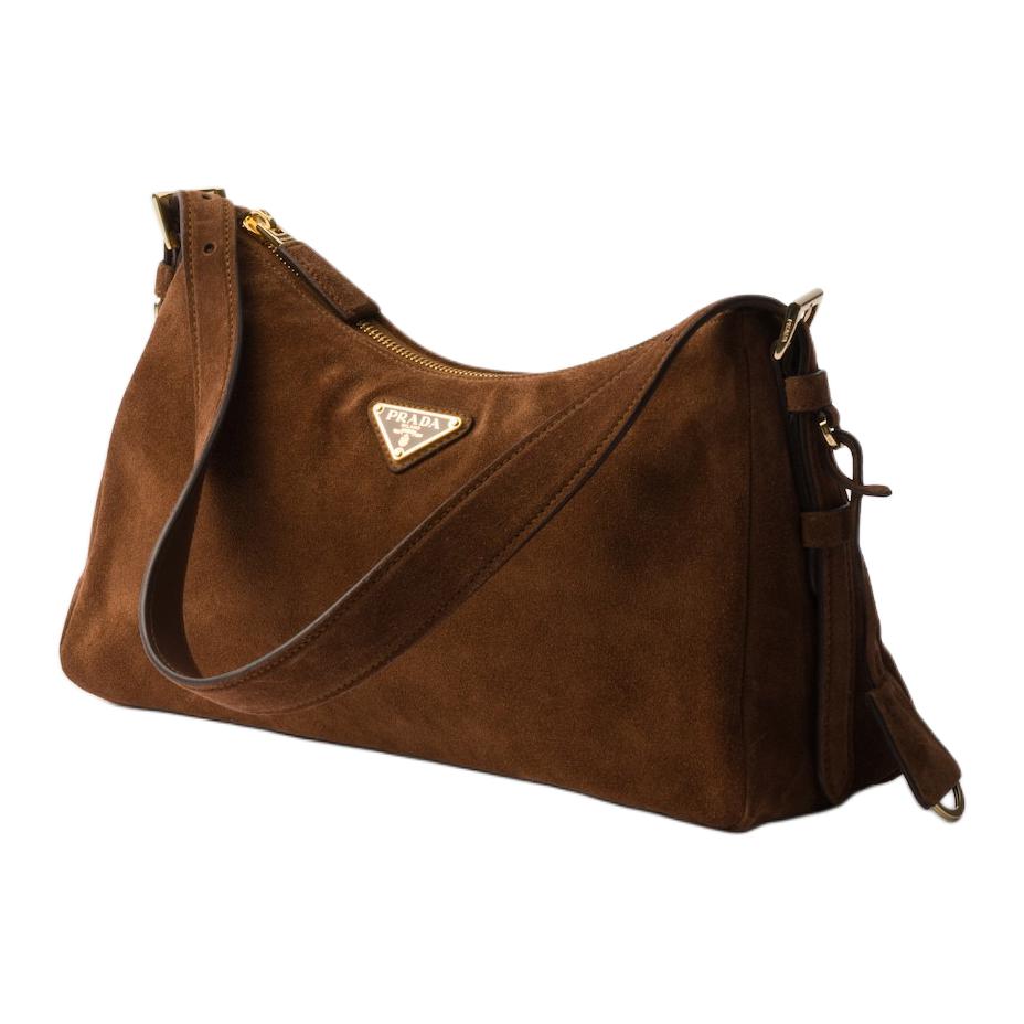 PRADA Suede Leather Handbag, Shoulder Bag Medium Size Women's Cocoa Brown