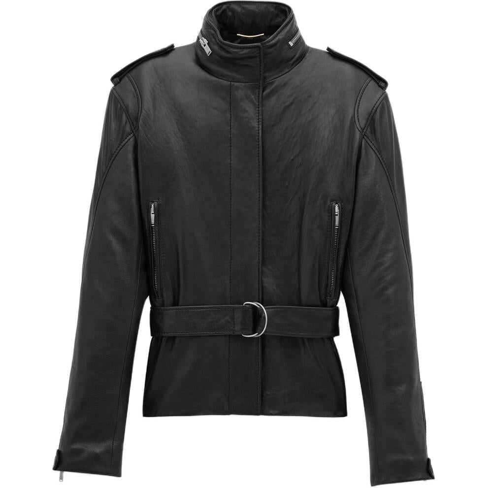 SAINT LAURENT High Neck Belted Short Jacket