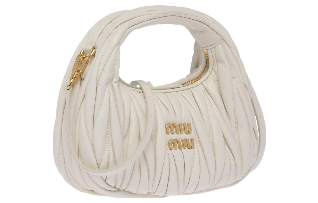 MIU MIU Wander Matelasse Nappa Leather Hobo Mini Bag White