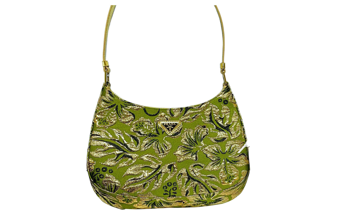 PRADA Cleo Nylon With Leather Crescent Shoulder Bag, Handbag Regular Women's Green