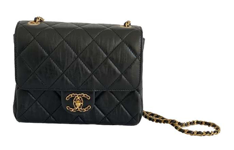 CHANEL 22c Early Spring Cow Leather Square Bag Crossbody Bag Shoulder Bag Women's Black