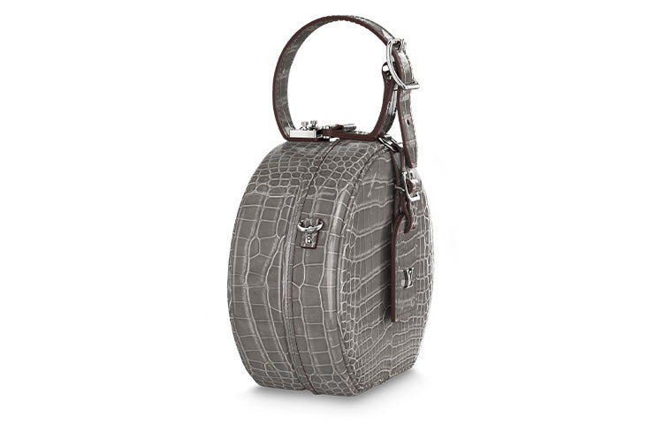 LOUIS VUITTON Petite Boite Chapeau Polished Crocodile Leather Round Bag Shoulder Bag Crossbody Bag Handbag Women's Gray