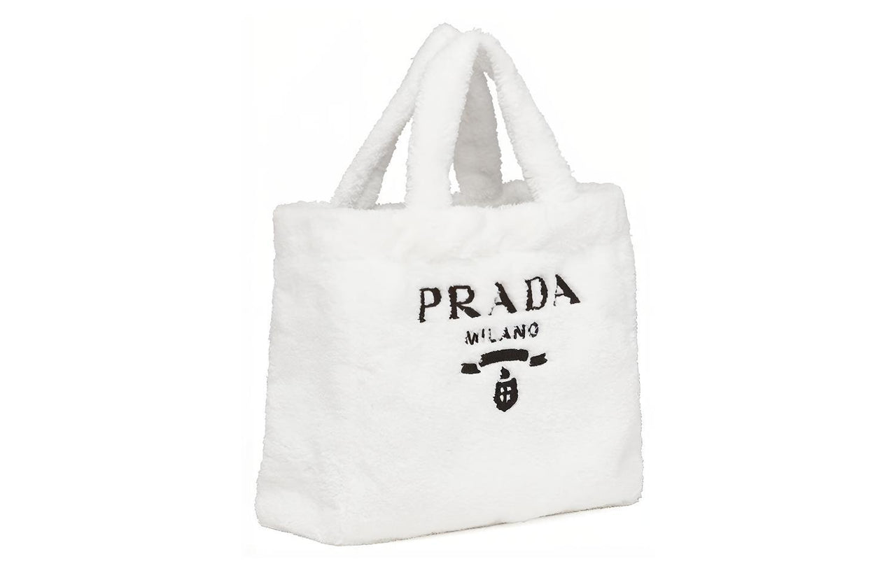 PRADA Fabric Tote Bag Shopping Bag Handbag Women's White