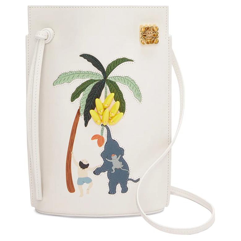 LOEWE Satin Cow Leather Shoulder Bag Crossbody Bag Women's Soft White With Light Ocean Blue