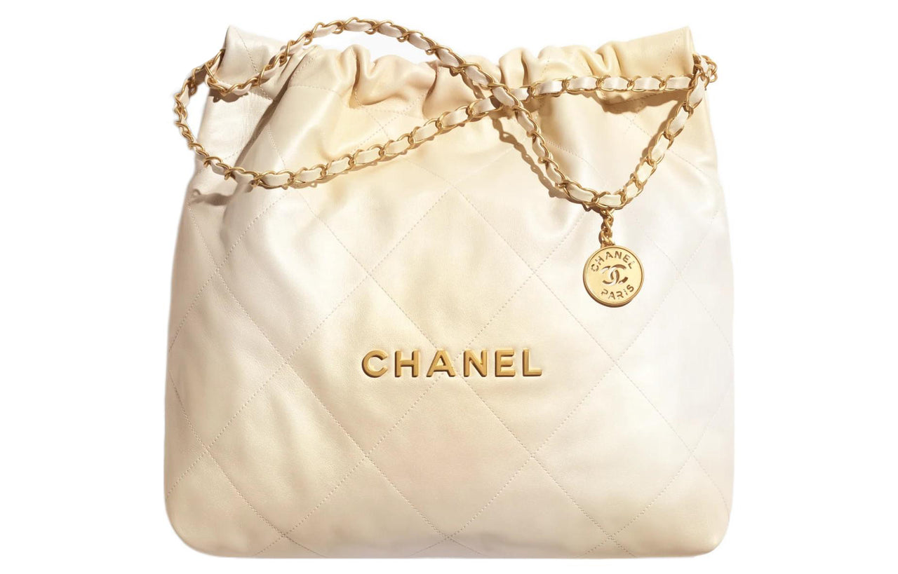 CHANEL 22Bag Calfskin Bucket Bags Crossbody Bag, Shoulder Bag Medium Size Women's Pearl & Pearl White Gradient