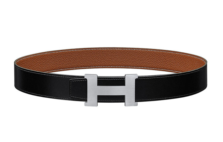 HERMES Cow Leather Leather Belts Unisex Black/Gold Width: 3.8cm