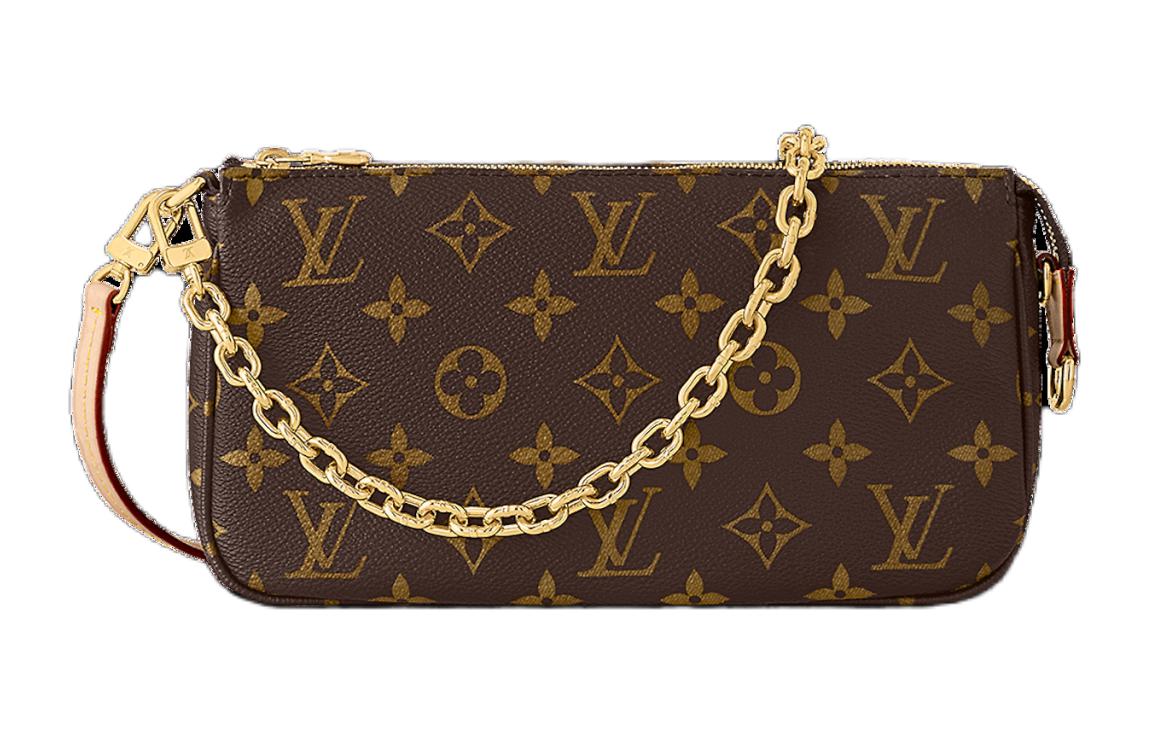 LOUIS VUITTON Coated Canvas Cow Leather Patchwork Trim Handbag Shoulder Bag Women's Brown