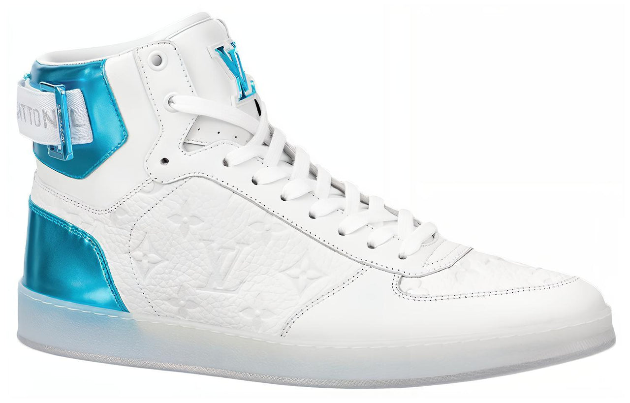 LOUIS VUITTON Rivoli Ankle Sneakers 'White Monogram with Metallic Blue' 1A8V8Q