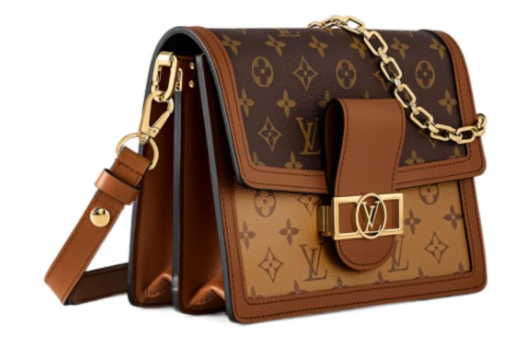 LOUIS VUITTON Dauphine Coated Canvas With Leather Trim Handbag Shoulder Bag Crossbody Bag Medium Size Women's Brown