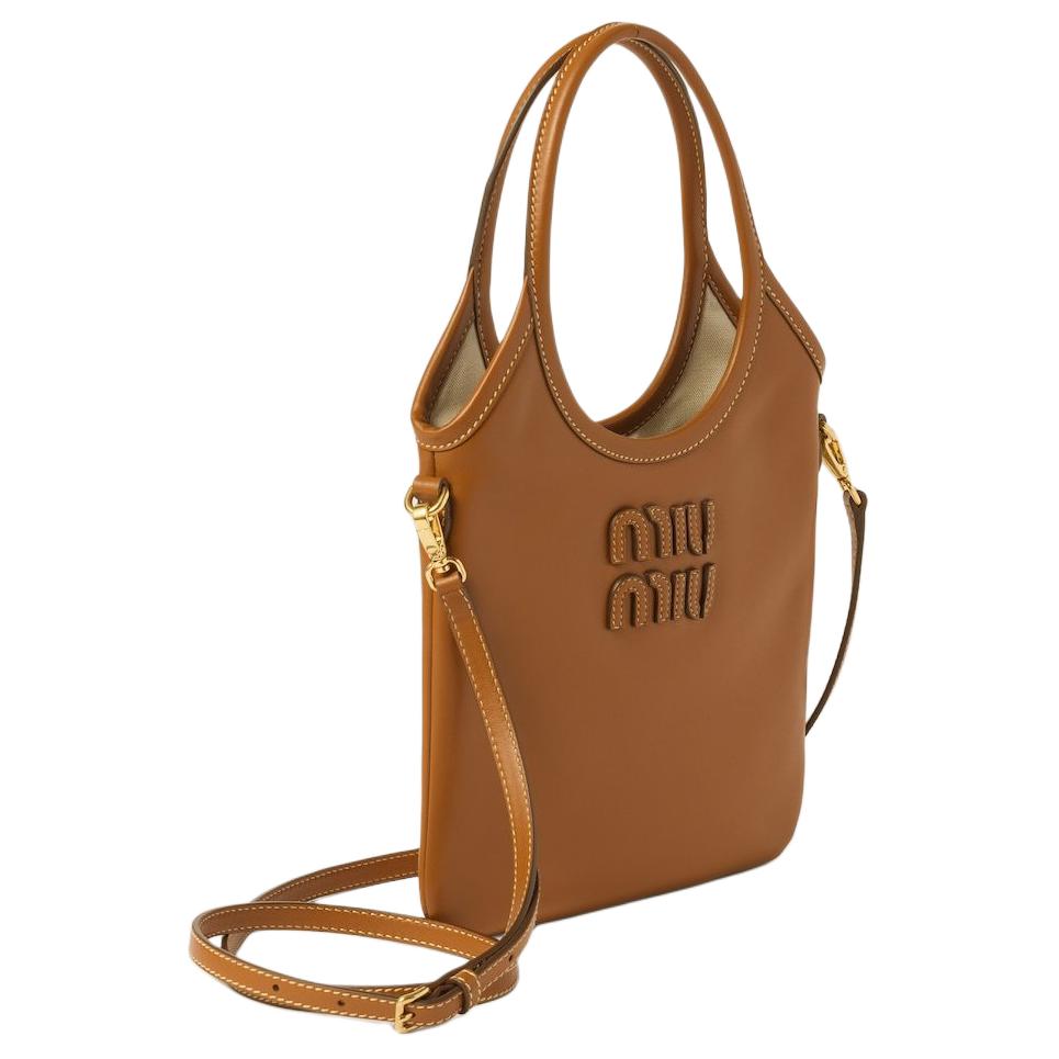 MIU MIU Ivy Leather Shoulder Bag, Crossbody Bag, Handbag Regular Women's Cognac