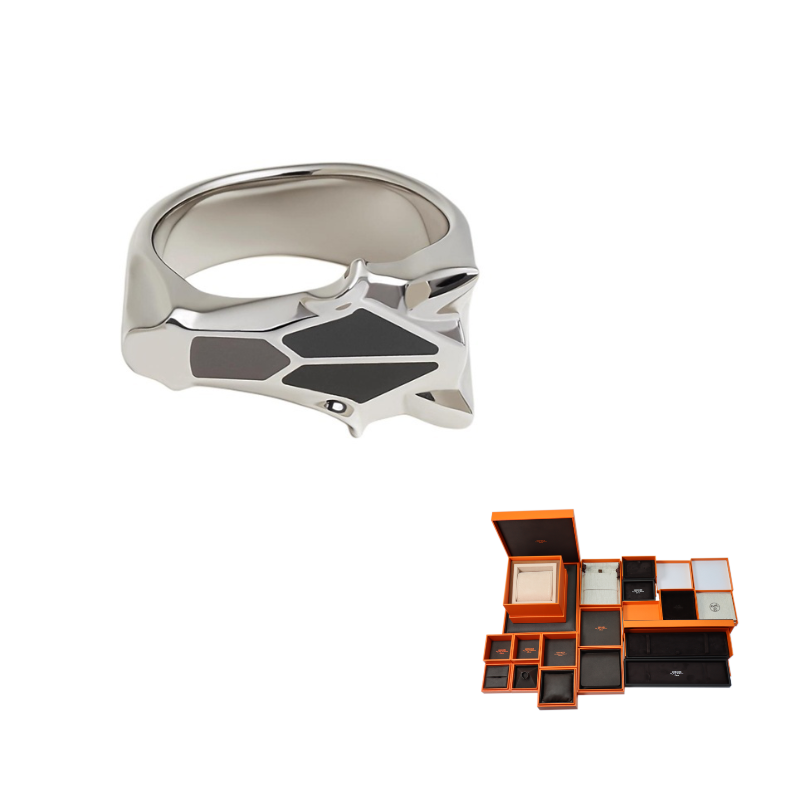 HERMES Lacquer Art, Metal, Stainless Steel Rings Men's Silver