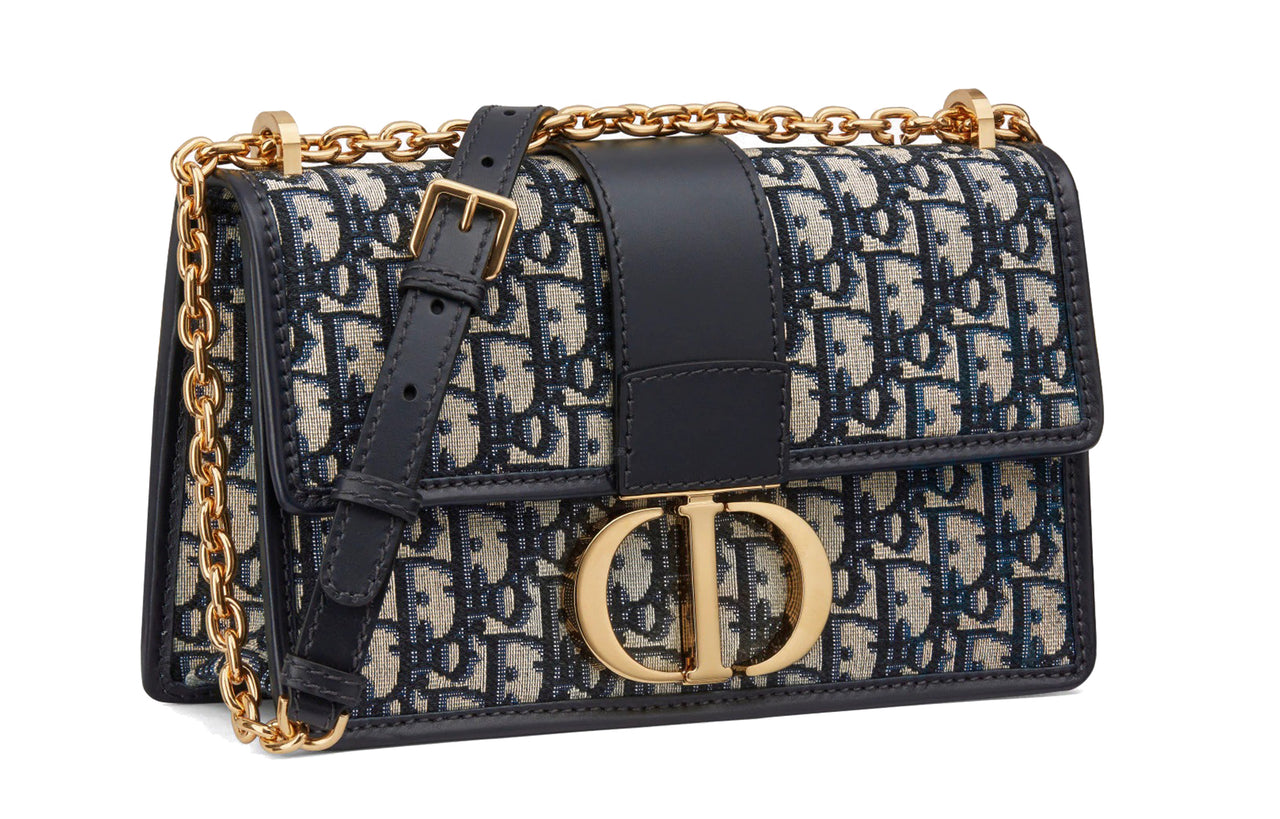 DIOR 30 Montaigne Chain Bag Blue DIOR Oblique Jacquard