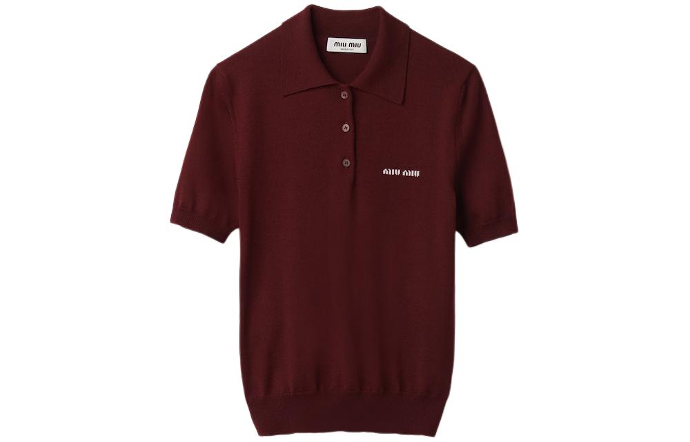 MIU MIU Wool Knit Polo Shirt Polo Shirt Women's Dark Red