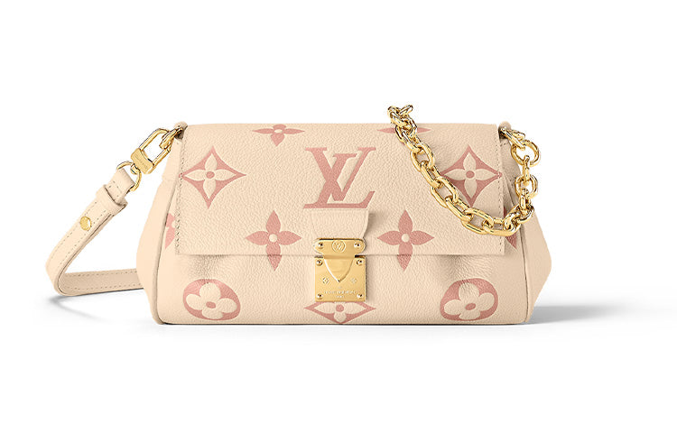 LOUIS VUITTON Favorite Embossed Cow Leather Dumpling Crossbody Bag Regular Women's Cream White/Pink
