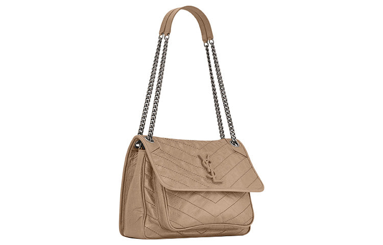 SAINT LAURENT Niki Calfskin Shoulder Bag Medium Size Women's Taupe