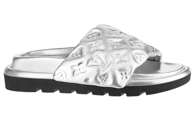 LOUIS VUITTON Odor-Resistant Slide Slippers Women's Silver