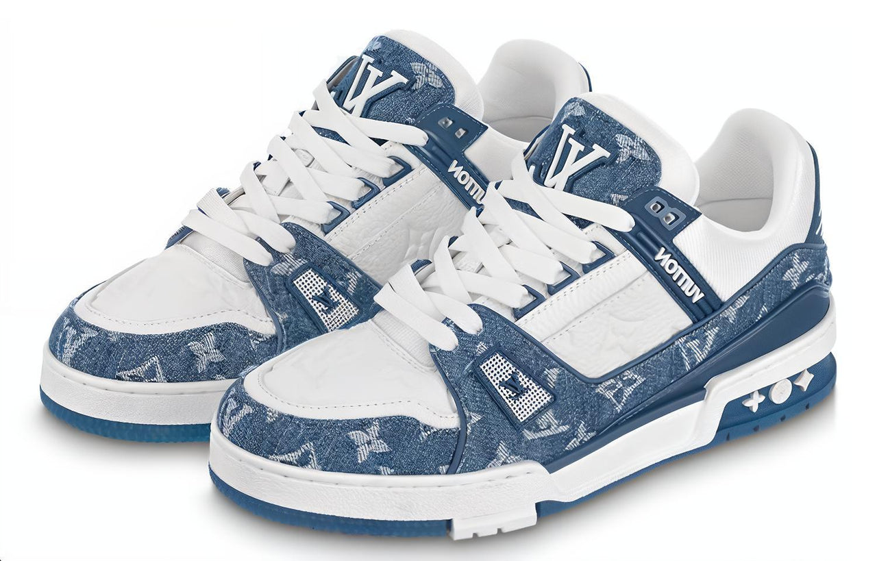 LOUIS VUITTON Lv Trainer Sneakers 'White With Blue Mesh Monogram' Women's