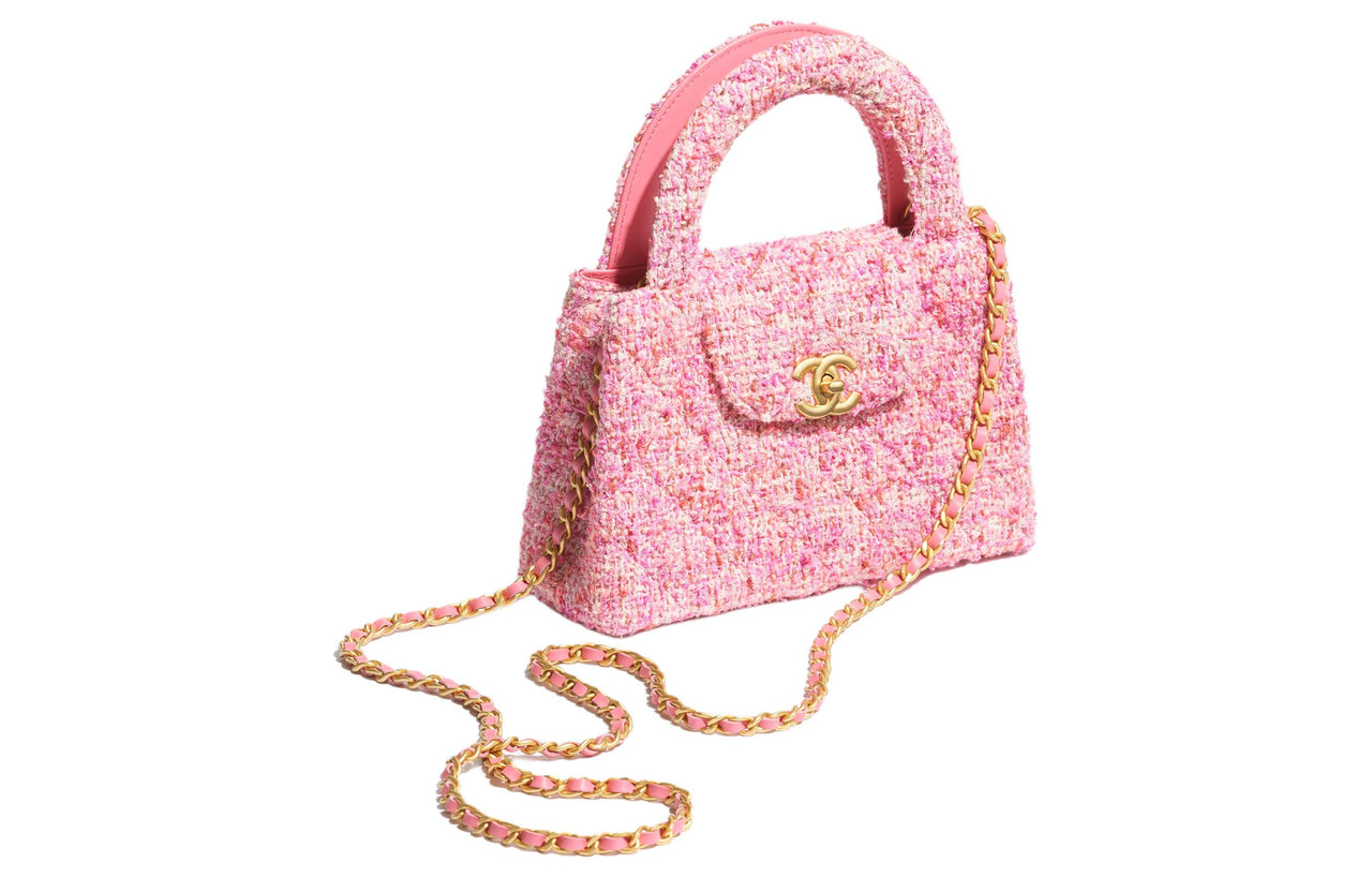 CHANEL Tweed Woven Wool Crossbody Shoulder Bag Crossbody Bag Mini Women's Pink & Ivory