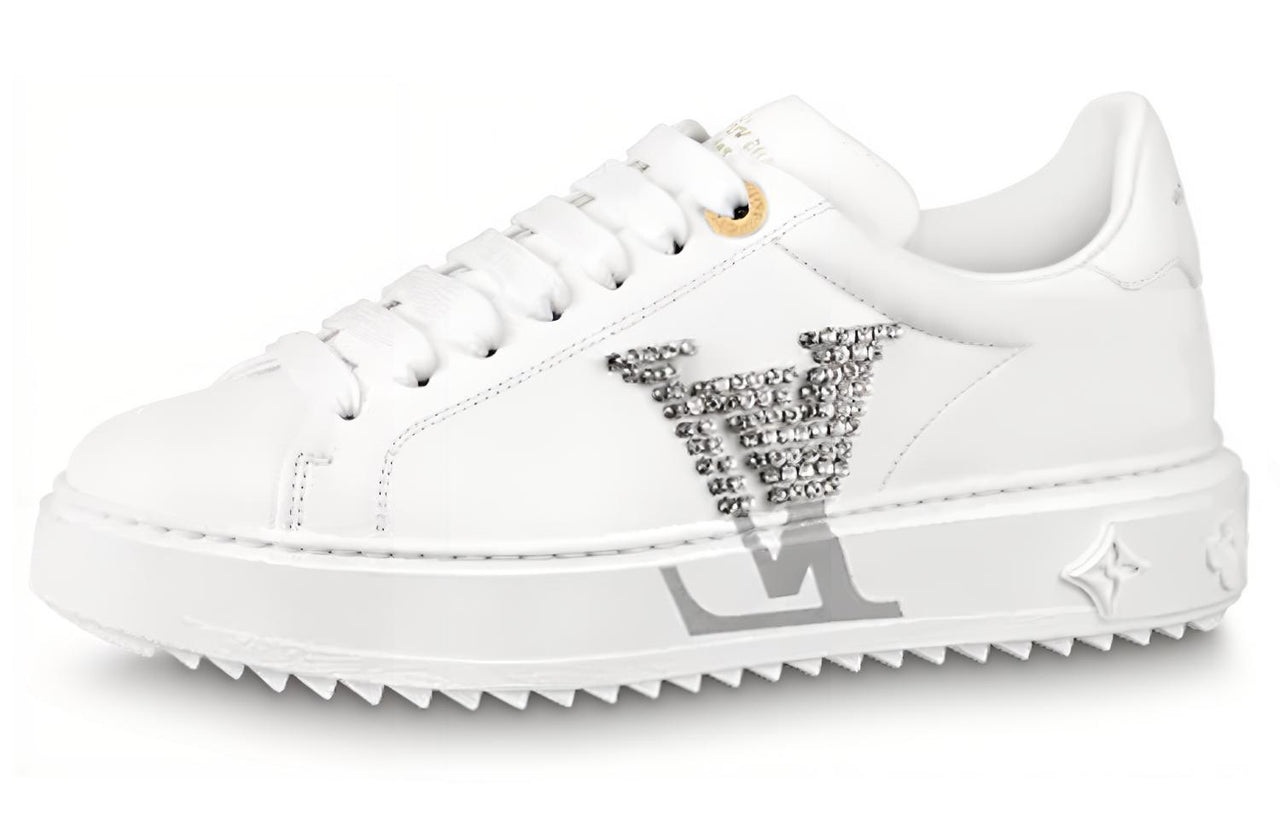 LOUIS VUITTON Time Out Sneakers 'White With Large Crystal Side Logo' Women's
