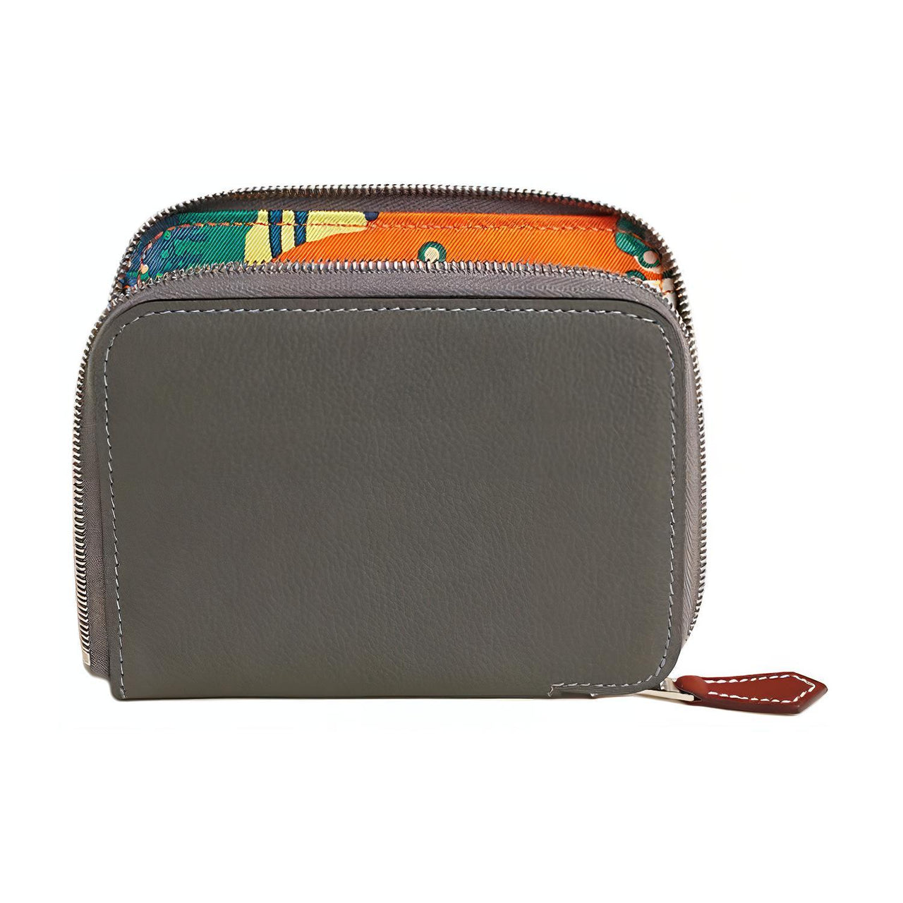 HERMES Silk'In Evercolor & Barenia Calfskin Coin Purse Women's Meyer Gray & Orange & Gull Gray