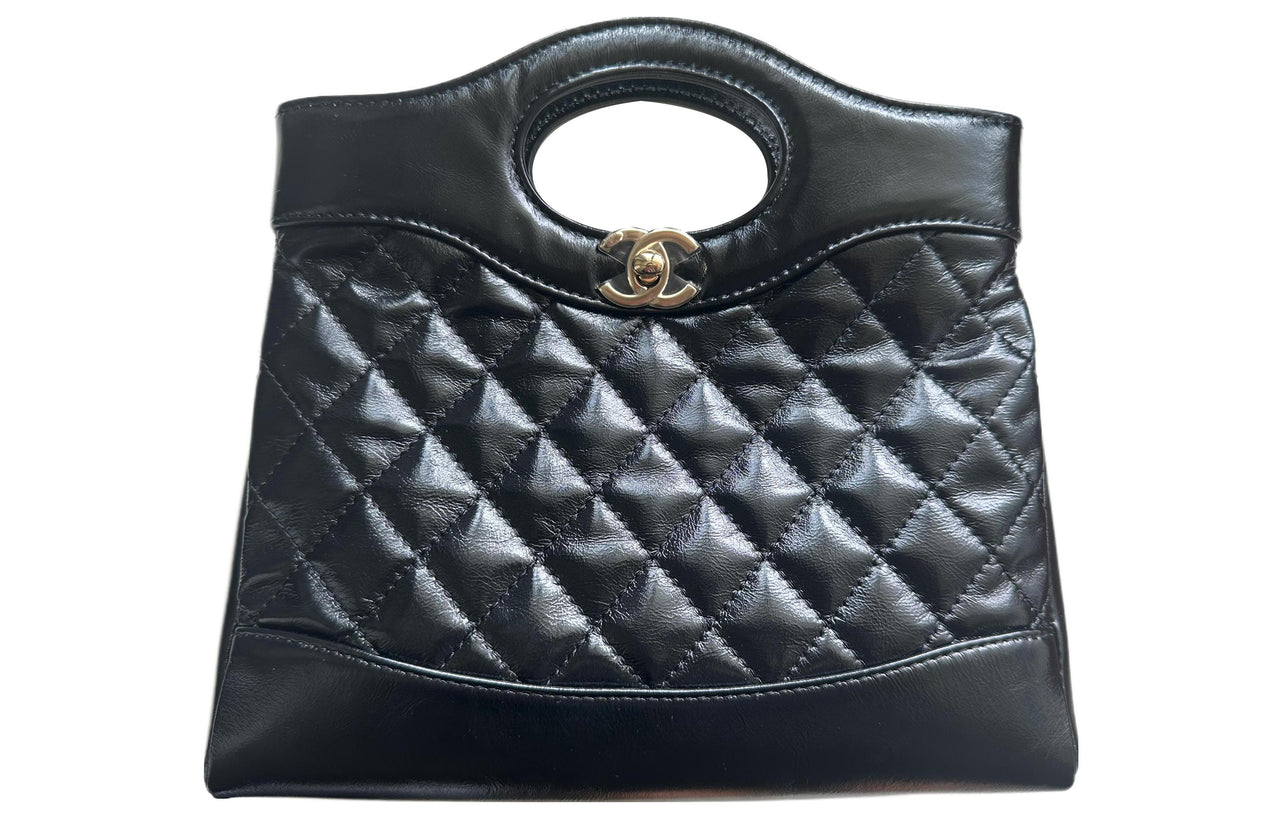 CHANEL Waxed Cow Leather Shoulder Bag Crossbody Bag Handbag Mini Women's Black