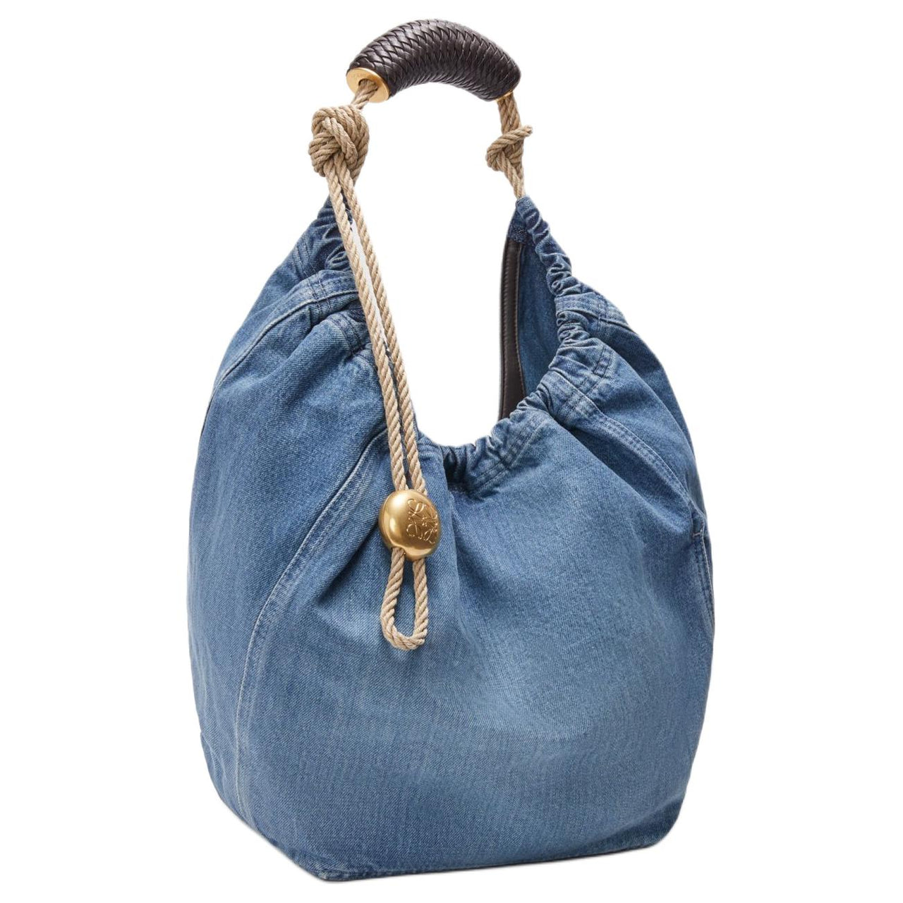 LOEWE Washed Denim Medium Squeeze Bag Women's Light Blue