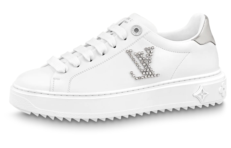 LOUIS VUITTON Time Out Sneakers 'White With Silver Rhinestone Logo' Women's