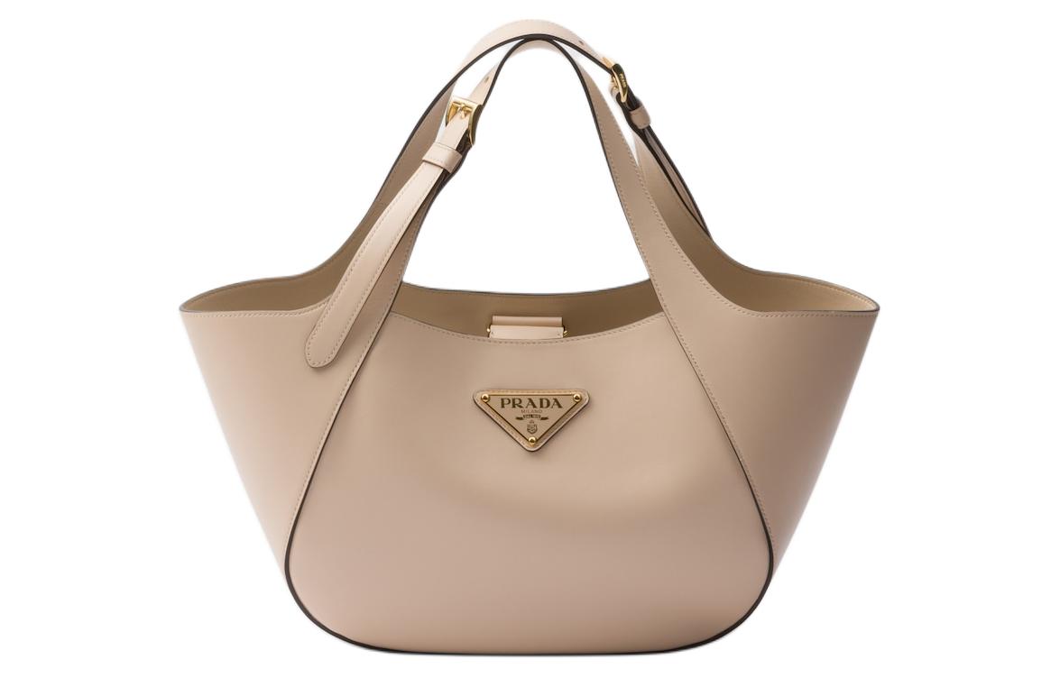 PRADA Leather Tote Bag, Shopping Bag, Handbag Medium Size Women's Travertine