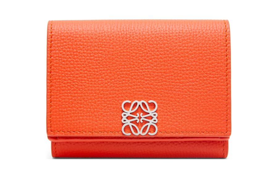 LOEWE Anagram Pebbled Calfskin Wallet Women's Vibrant Orange
