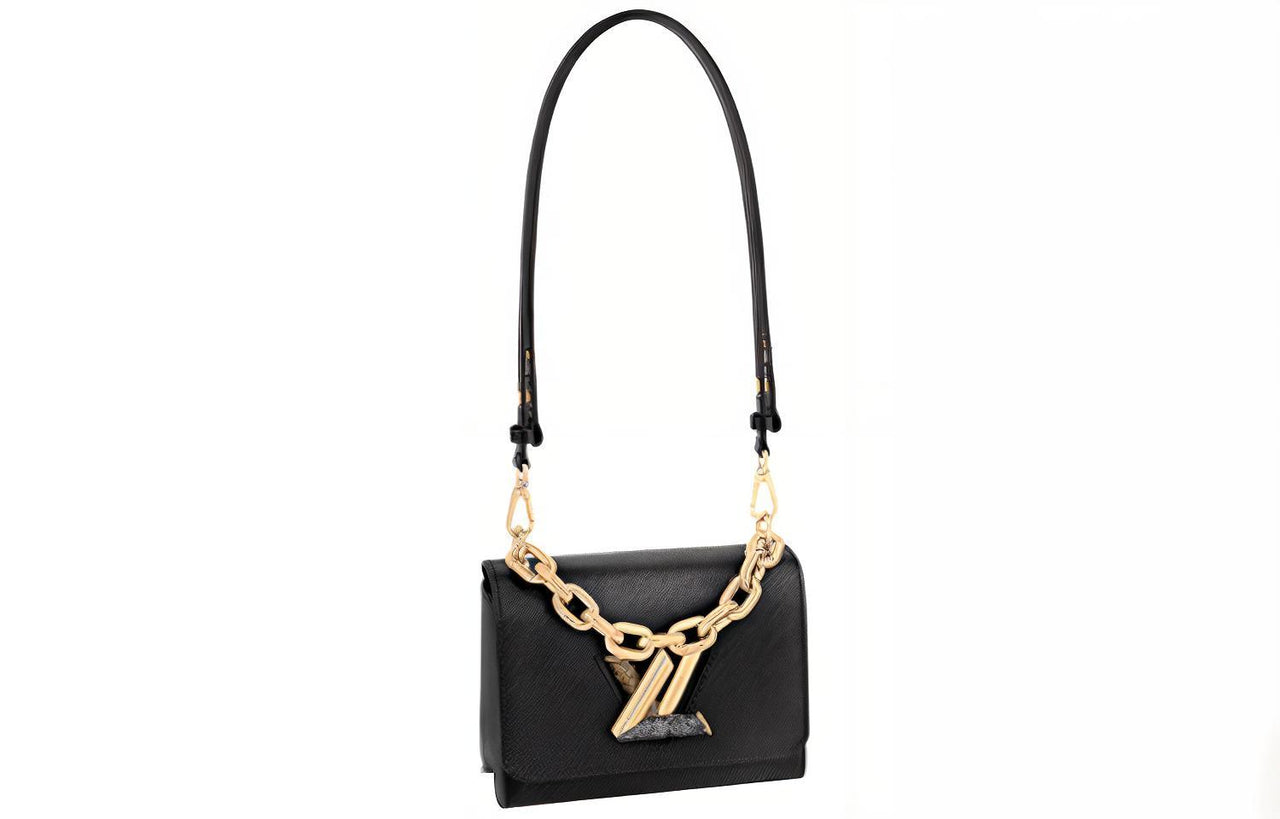 LOUIS VUITTON Twist Epi Grained Leather Patchwork Trim Shoulder Bag Crossbody Bag Small Size Women's Black