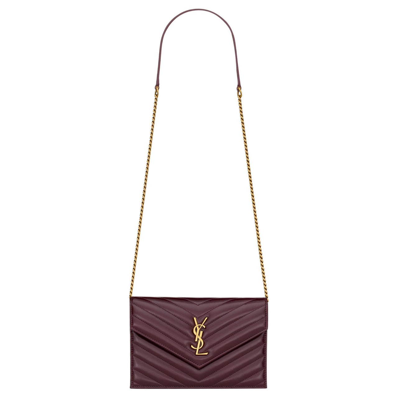 SAINT LAURENT Shiny Leather Clutch, Wallet, Shoulder Bag Women's Blood Red