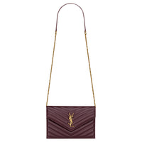 SAINT LAURENT Shiny Leather Clutch, Wallet, Shoulder Bag Women's Blood Red