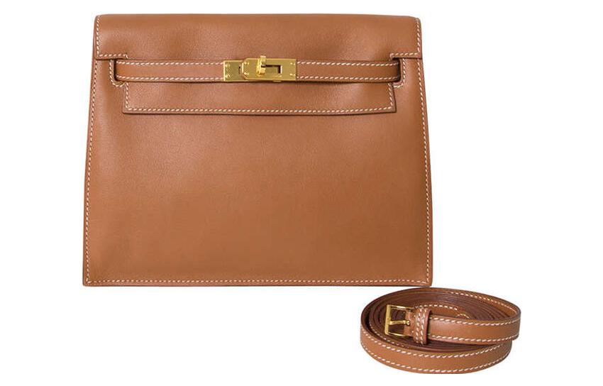 HERMES Kelly Danse Swift Leather Handheld Crossbody Bag, Shoulder Bag Women's 37 Gold