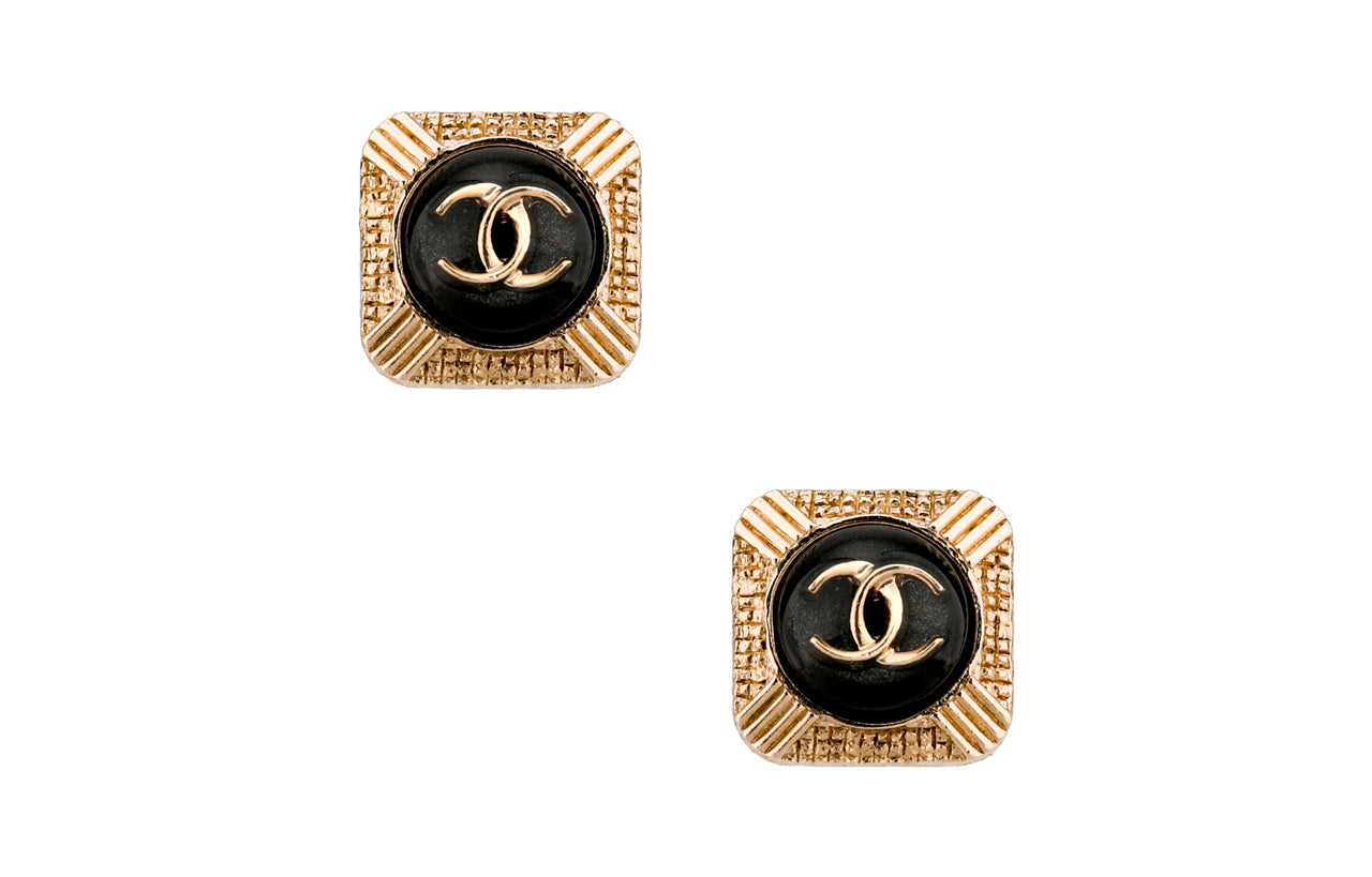 CHANEL Stud Earrings Women's Gold Black