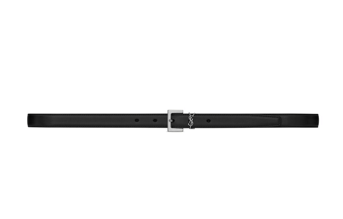 SAINT LAURENT Cow Leather, Metal Leather Belts Women's Black Width 2CM