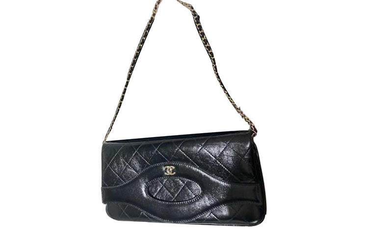CHANEL Waxed Cow Leather Shoulder Bag Portable Crossbody Bag Shoulder Bag Mini Women's Black