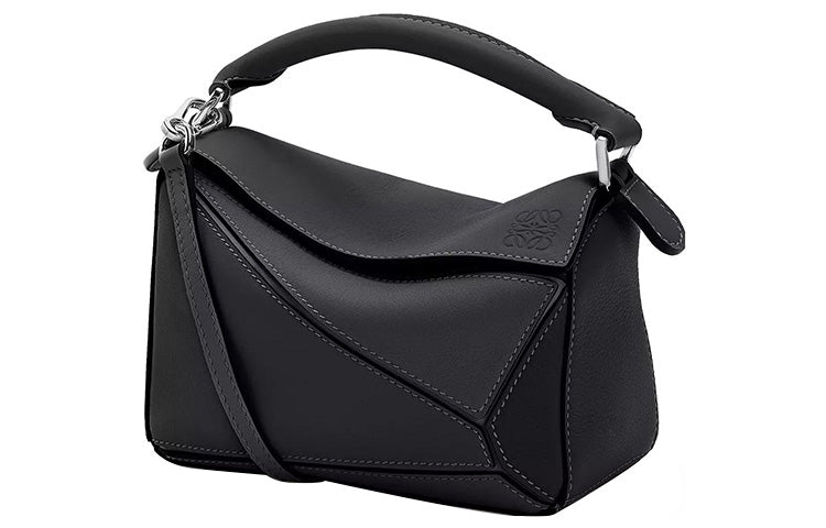 LOEWE PuzzleAnagram Calfskin Geometric Puzzle Bag, Portable Crossbody Bag, Shoulder Bag Mini Women's Black