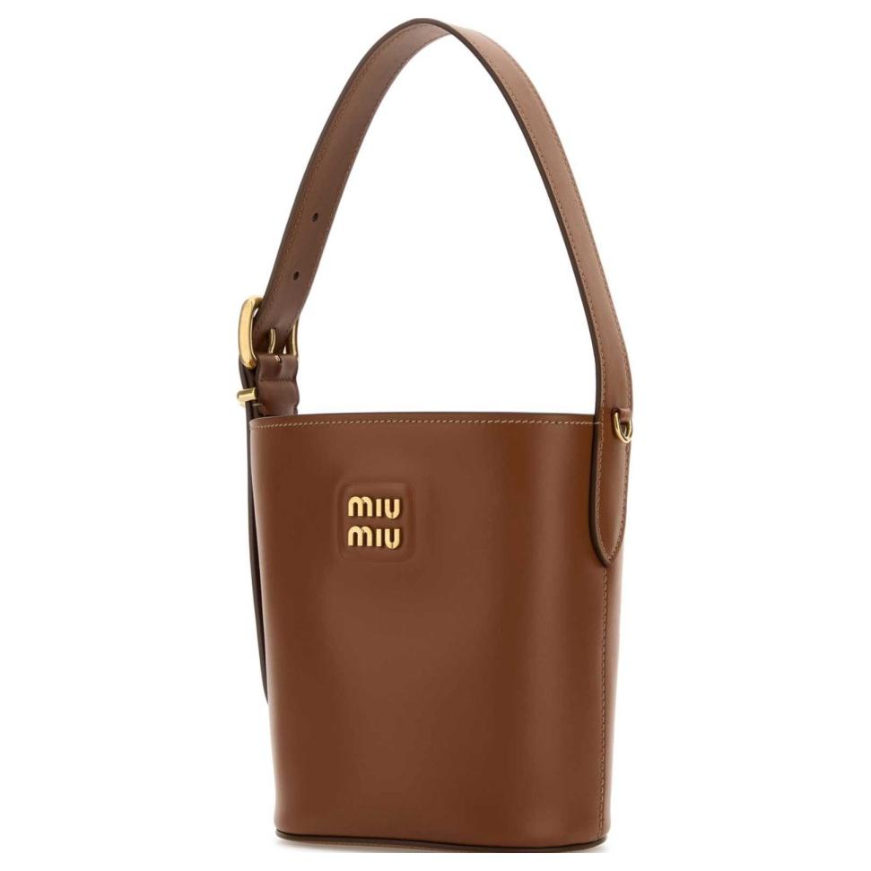 MIU MIU Leather Bucket Bags One Shoulder Handbags Women's Brown