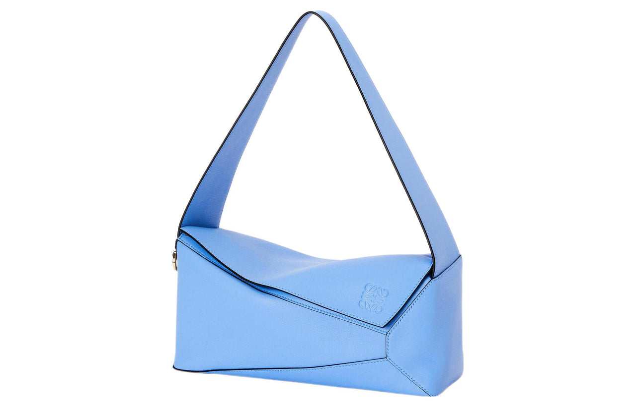 LOEWE Puzzle Cow Leather Handbag Shoulder Bag Women's Blue