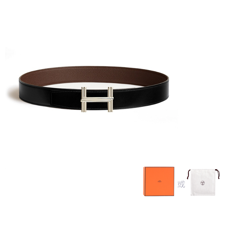 HERMES Calfskin Leather Belts Men's Brown Width: 3.8CM