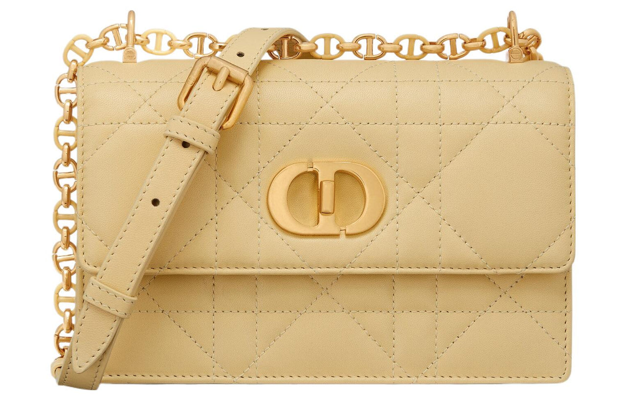 DIOR Caro Sheepskin Small Square Bag, Crossbody Bag, Shoulder Bag Women's Light Yellow