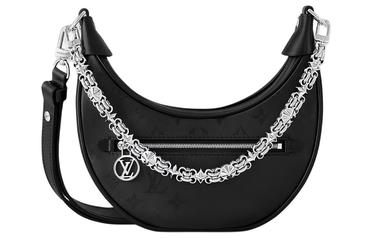LOUIS VUITTON Loop Smooth Calfskin Moon Bag Crossbody Handbag Shoulder Bag Women's Black