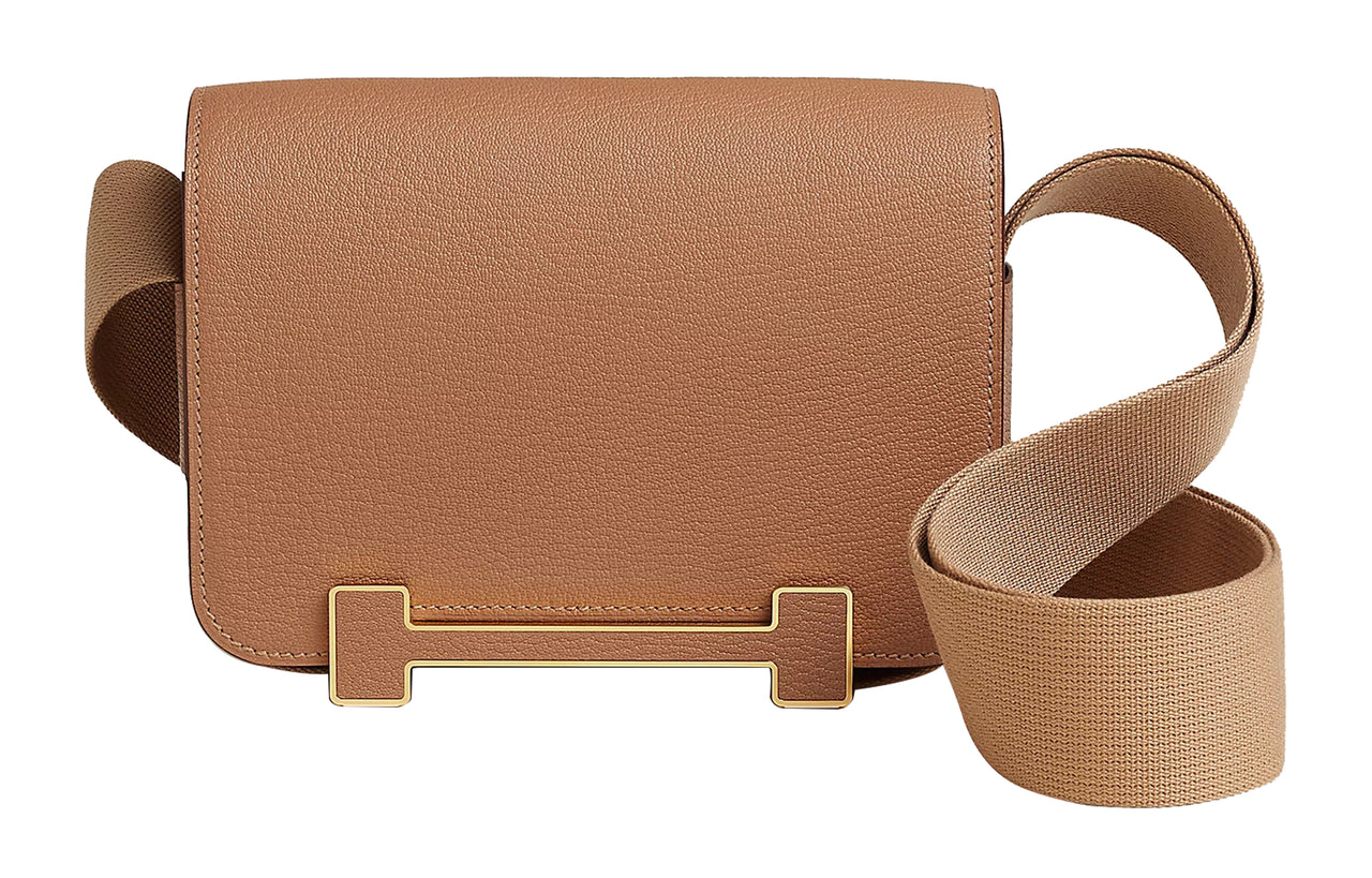 HERMES Geta Goatskin Wooden Sandal Bag Crossbody Bag Shoulder Bag Women's Milk Tea